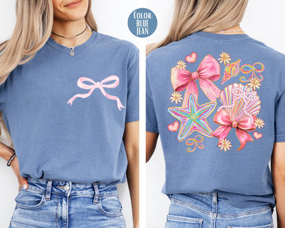 Comfort Colors Coquette Seashells Shirt, Girls Beach Shirts