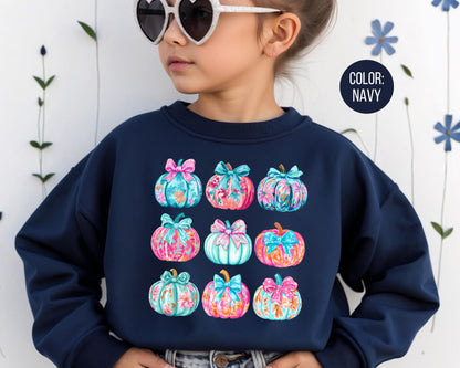 Coquette Pumpkin Sweatshirt: Girly Floral Fall Youth Style