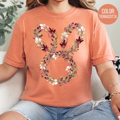 Comfort Colors Floral Bunny Wreath Shirt - Easter Gift