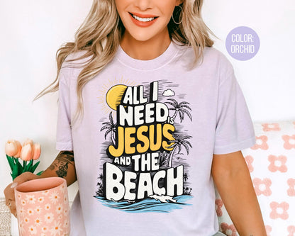 Comfort Colors® All I Need Is Jesus And The Beach Shirt, Kids Jesus Shirts