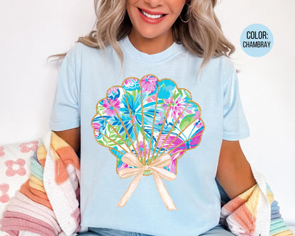 Comfort Colors® Floral Coquette Clam Shirt, Girls Beach Shirts