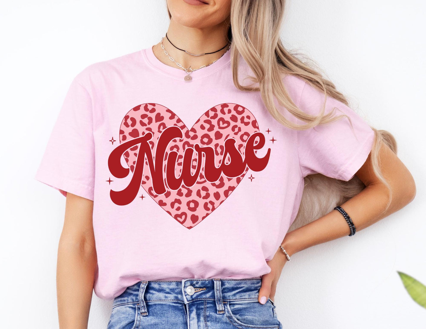 Comfort Colors Valentine Nurse Shirt: Leopard Heart Tee