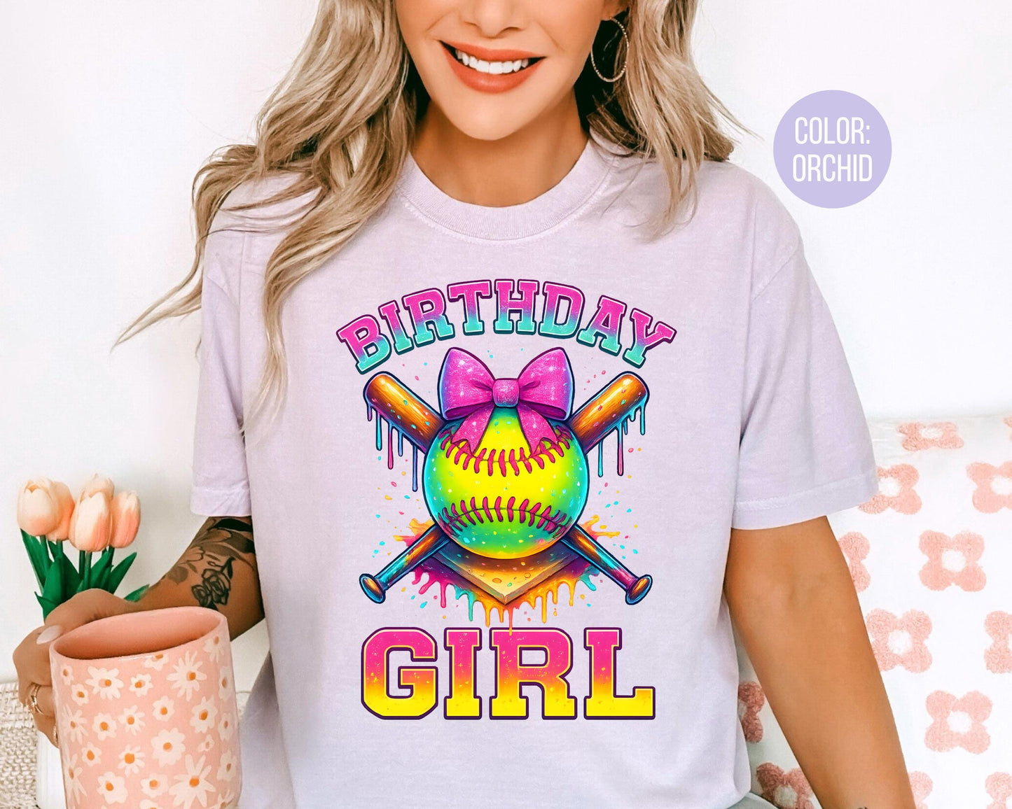 Comfort Colors Softball Birthday Girl Shirt, Girls Softball Tee