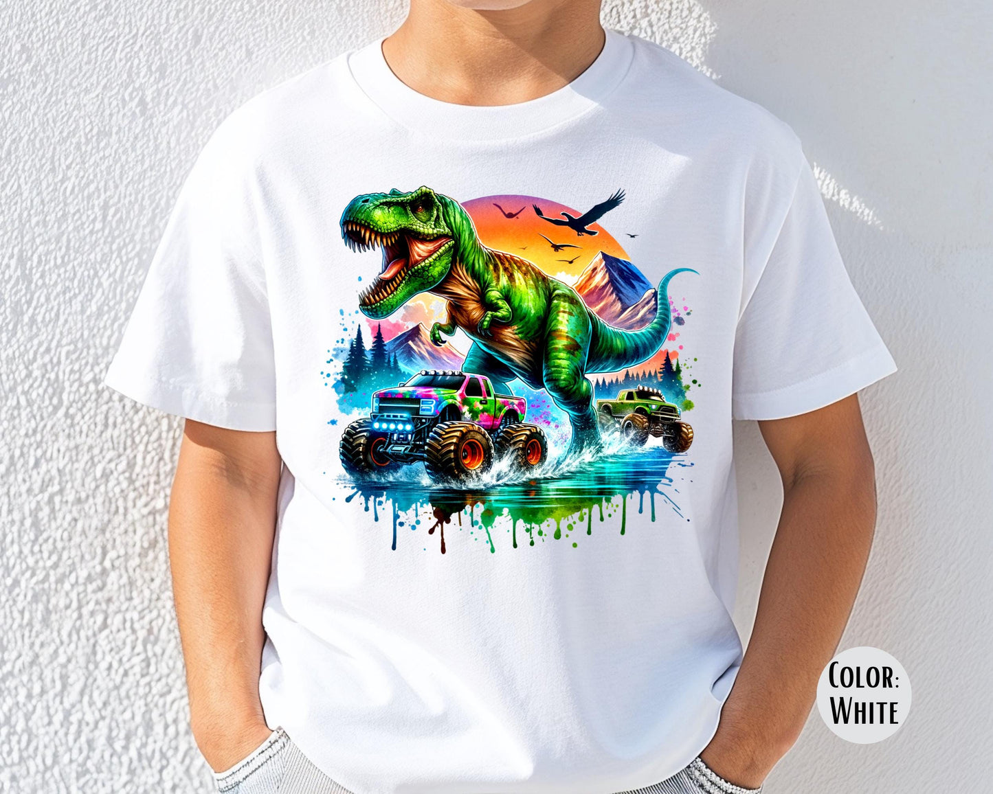 Comfort Colors® Boys T-Rex Monster Truck Shirt, Kids Dinosaur Shirts