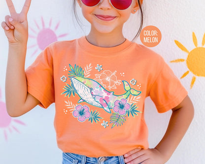Comfort Colors® Preppy Floral Whale Shirt, Summer Beach Shirts