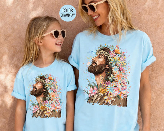 Comfort Colors® Floral Jesus Shirt, Mommy and Me Christian Shirts