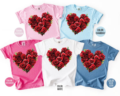 Comfort Colors Rose Heart Bouquet Valentine Shirts, Mommy and Me Valentines Day