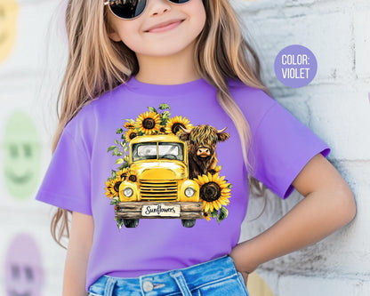 Kids Highland Cow Sunflower Shirt - Comfort Colors® Tee