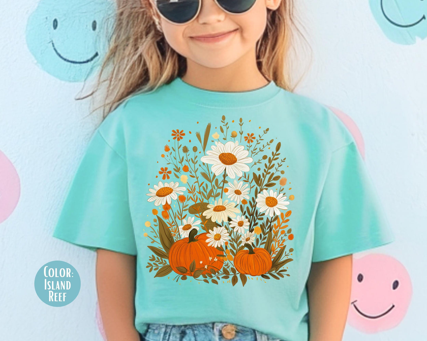 Comfort Colors Boho Fall Floral Pumpkin Shirt - Girly Thanksgiving Tee
