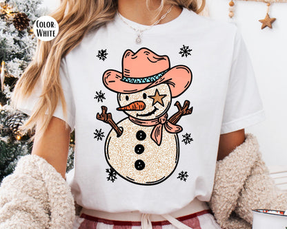Comfort Colors Western Snowman Shirt - Western Cowgirl Christmas Tee