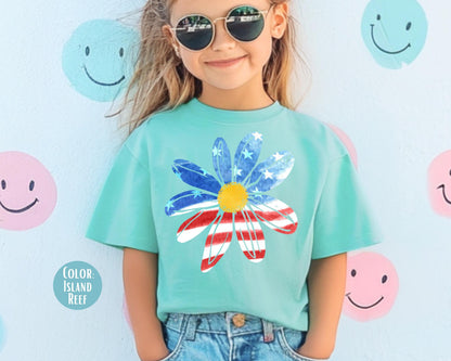 Comfort Colors 4th of July Kids Shirt: Patriotic Daisy Tee