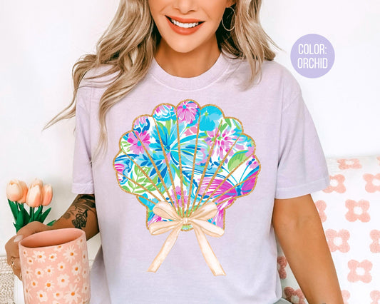 Comfort Colors® Floral Coquette Clam Shirt, Girls Beach Shirts
