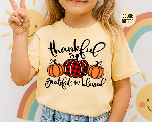Comfort Colors Thankful Grateful Blessed Shirt, Kids Thanksgiving Shirts, Matching Fall Tees