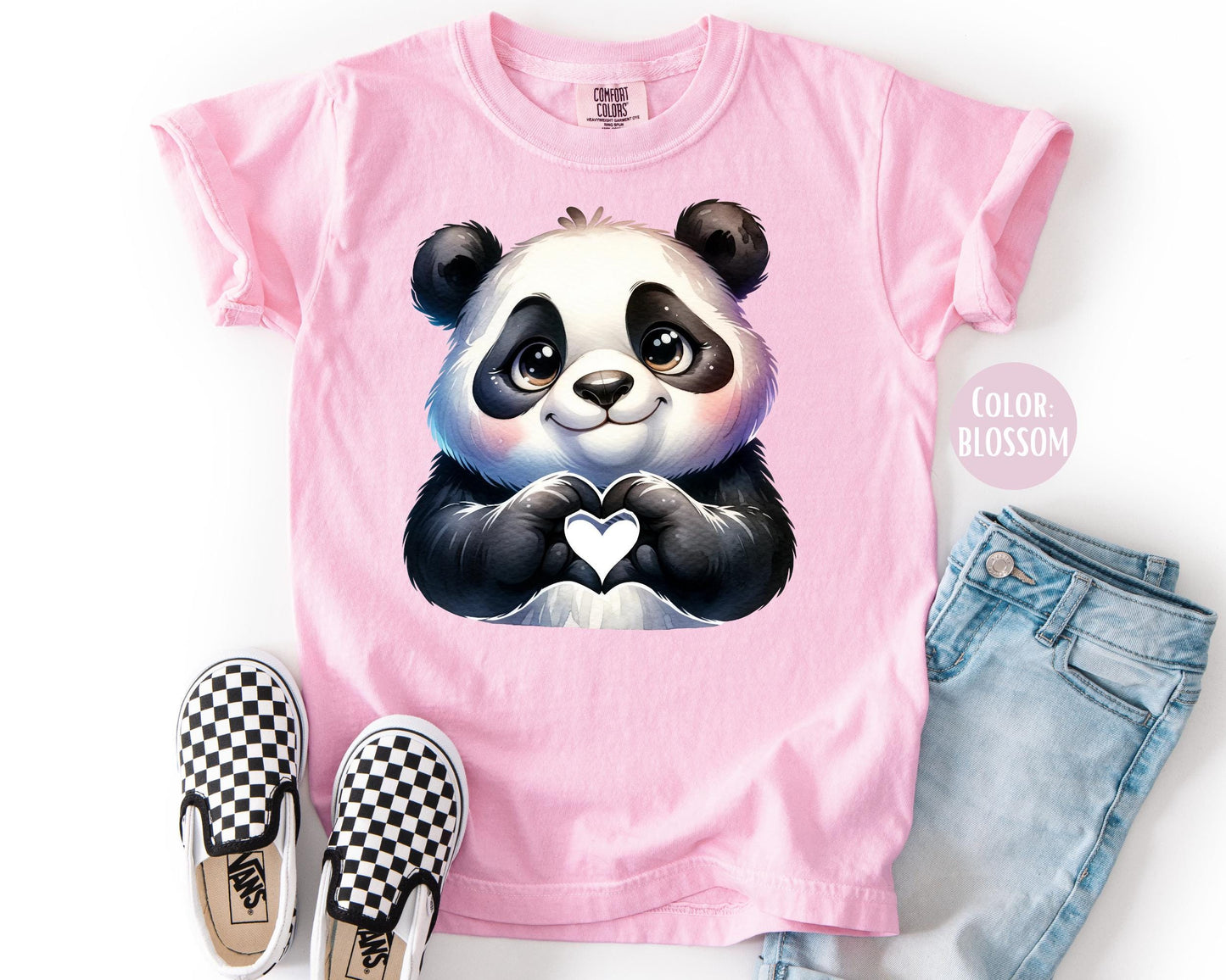 Comfort Colors Panda Heart Kids Shirt, Zoo Animal Tee