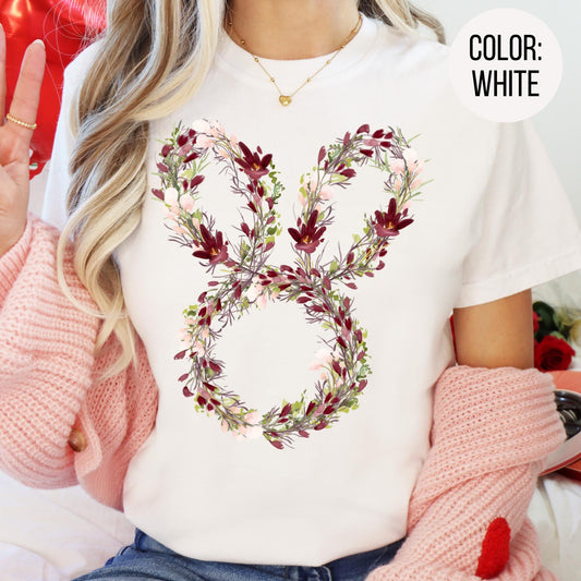 Comfort Colors Floral Bunny Wreath Shirt - Easter Gift