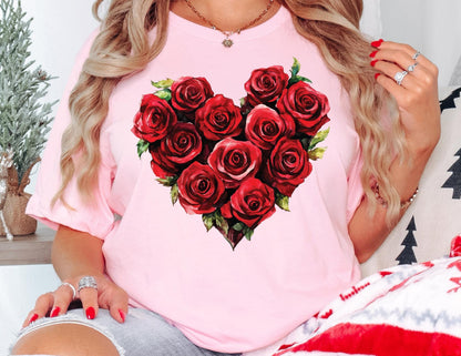 Comfort Colors Rose Heart Shirt, Valentines Day Apparel