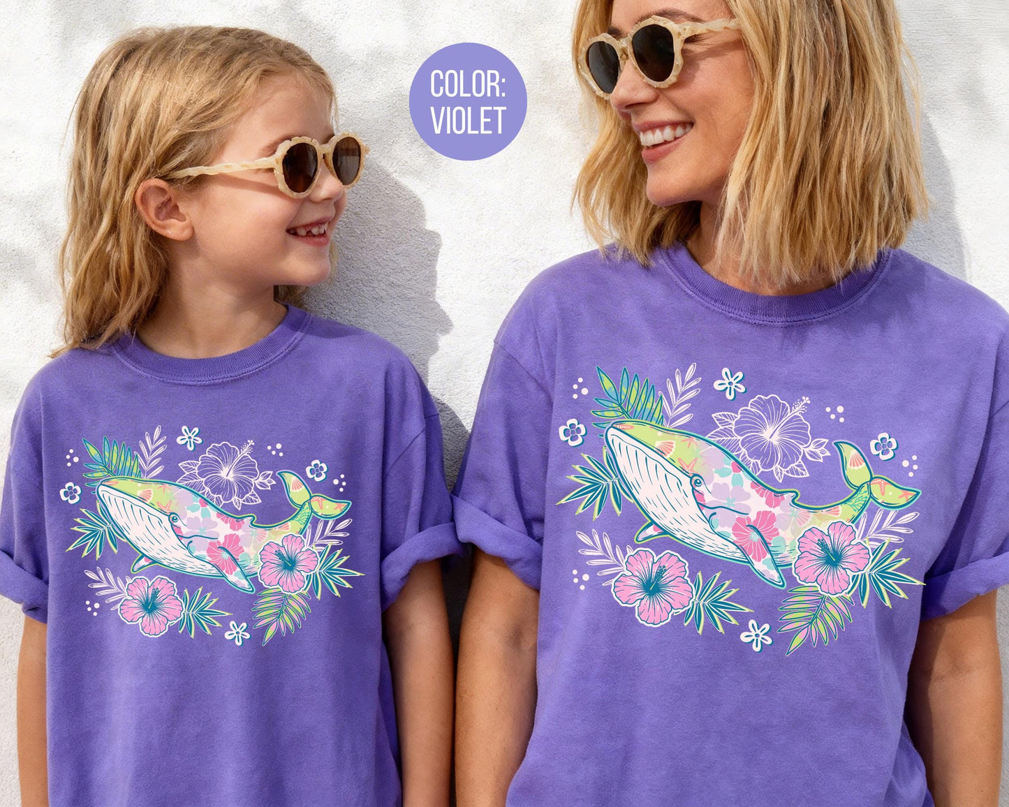 Comfort Colors® Preppy Floral Whale Shirt, Summer Beach Shirts