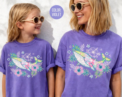Comfort Colors® Preppy Floral Whale Shirt, Summer Beach Shirts