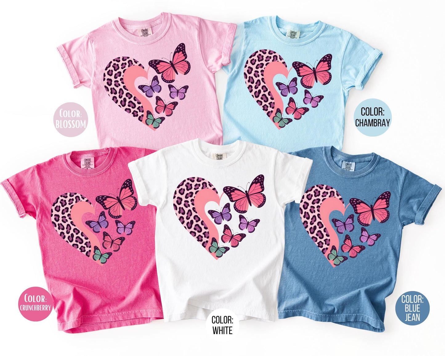 Comfort Colors® Leopard Heart Butterfly Shirt, Girls Butterfly Shirts