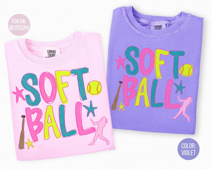 Comfort Colors Watercolor Softball Shirt: Matching Mom & Daughter Softball Shirts