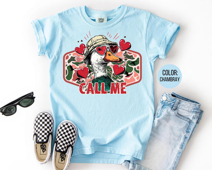 Comfort Colors® Boys Call Me Duck Shirt, Duck Hunting Valentines Day Shirts