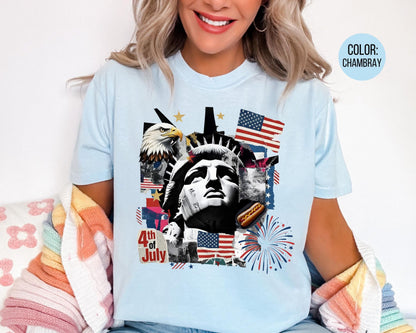 Comfort Colors 4th of July Statue of Liberty Shirt, Retro Independence Day Shirts