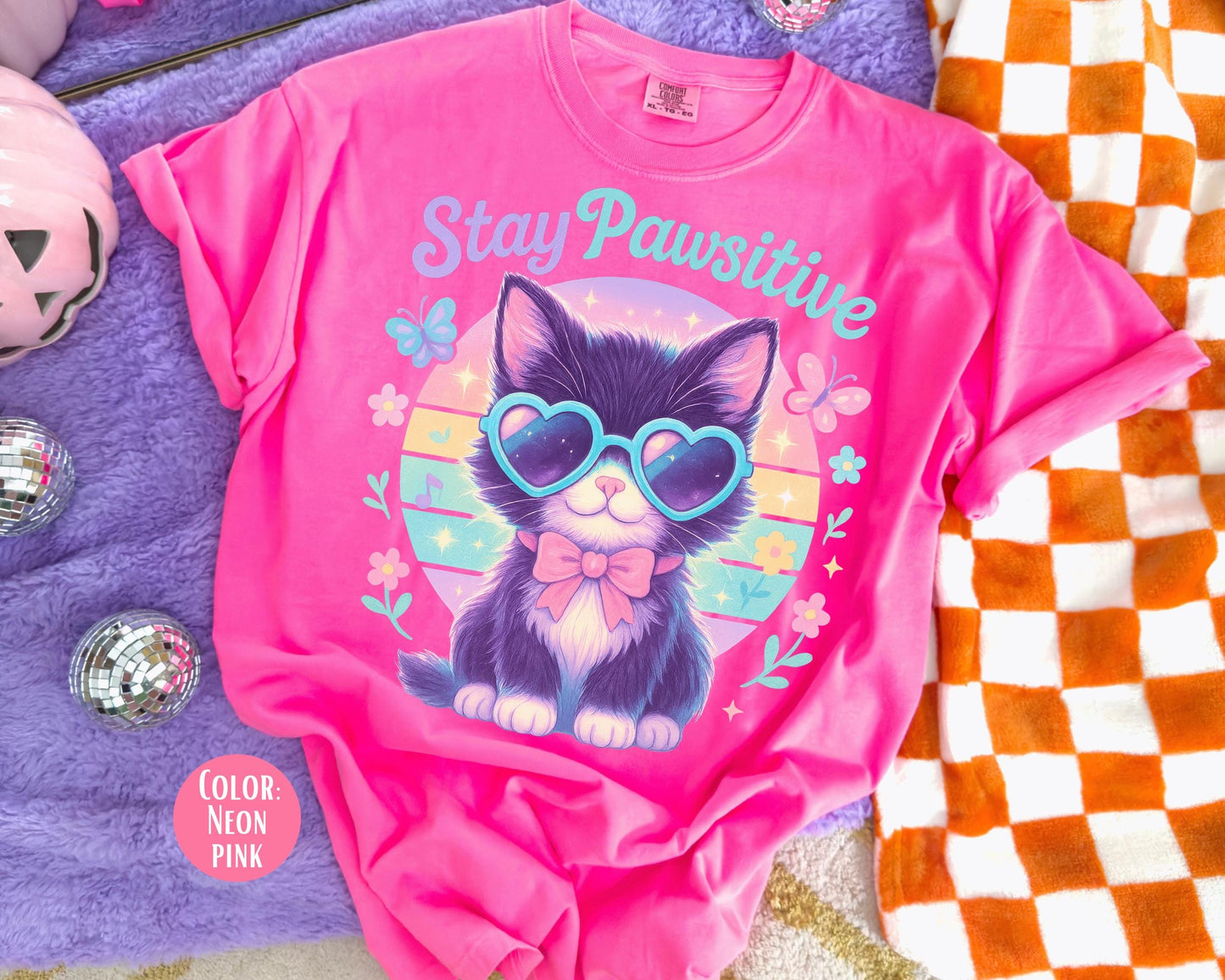 Comfort Colors Stay Pawsitive Cat Shirt - Matching Mom & Daughter