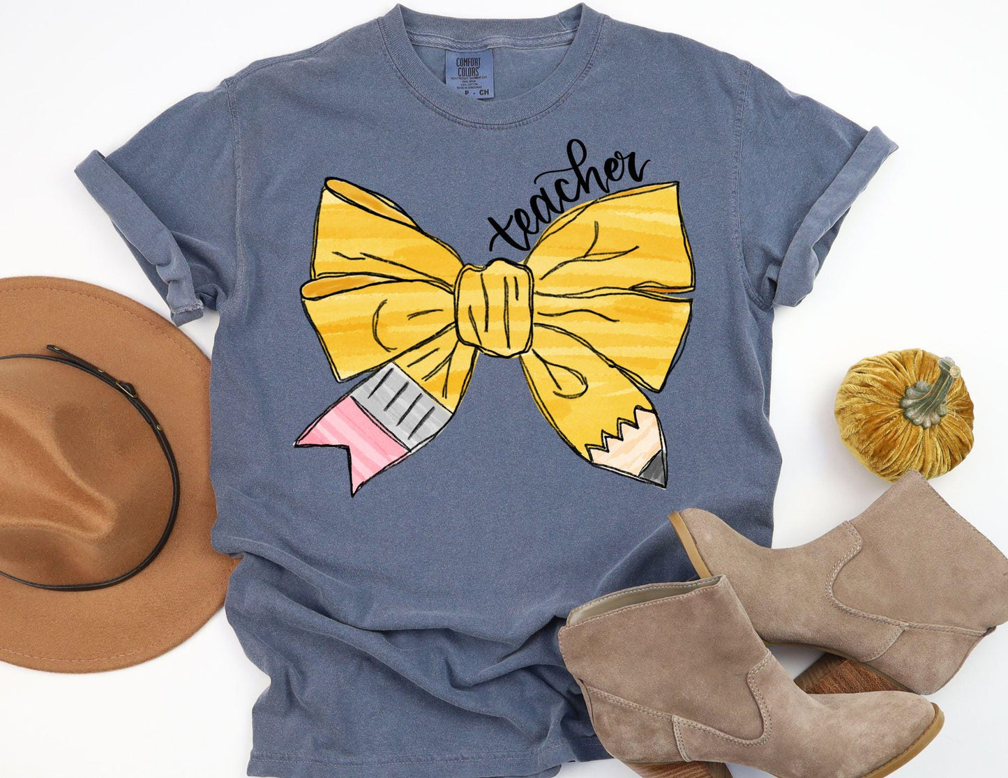 Comfort Colors Teacher Shirt: Pencil Bow Graphic Tee
