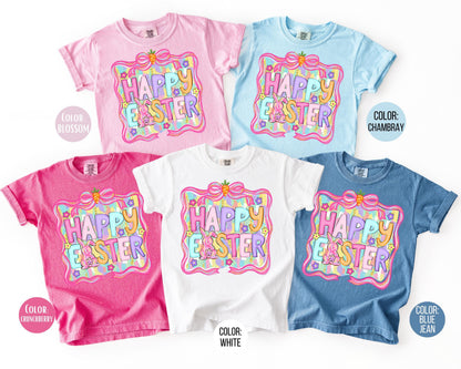 Comfort Colors® Preppy Happy Easter Shirt, Girls Easter Shirts