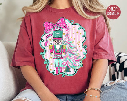 Comfort Colors Pink Nutcracker Shirt, Preppy Coquette Christmas Shirts, Nutcracker Gift