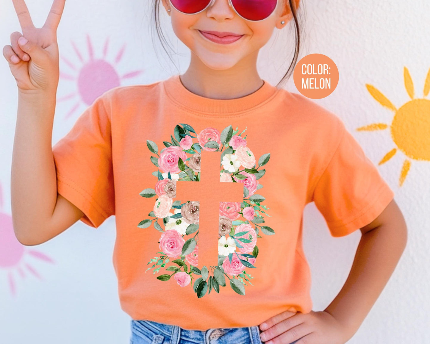 Comfort Colors® Easter Floral Cross Shirt, Girls Jesus Cross Shirts