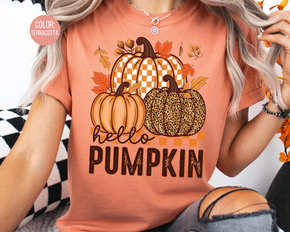 Comfort Colors Kids Hello Pumpkin Shirt: Boho Floral Fall Tee