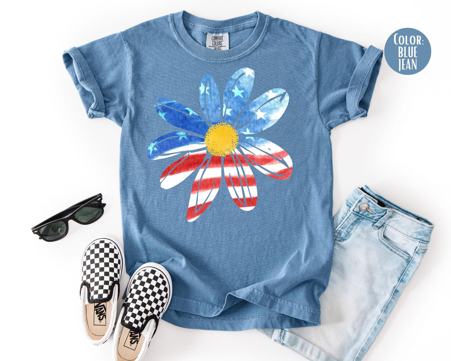 Comfort Colors 4th of July Kids Shirt: Patriotic Daisy Tee