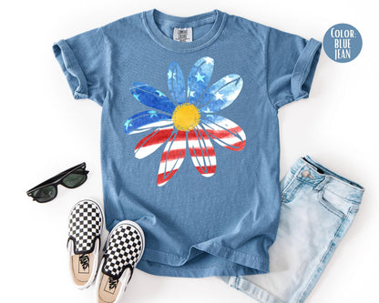 Comfort Colors 4th of July Kids Shirt: Patriotic Daisy Tee