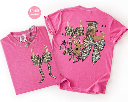 Comfort Colors Deer Hunting Tee: Coquette Camo Bow Shirt