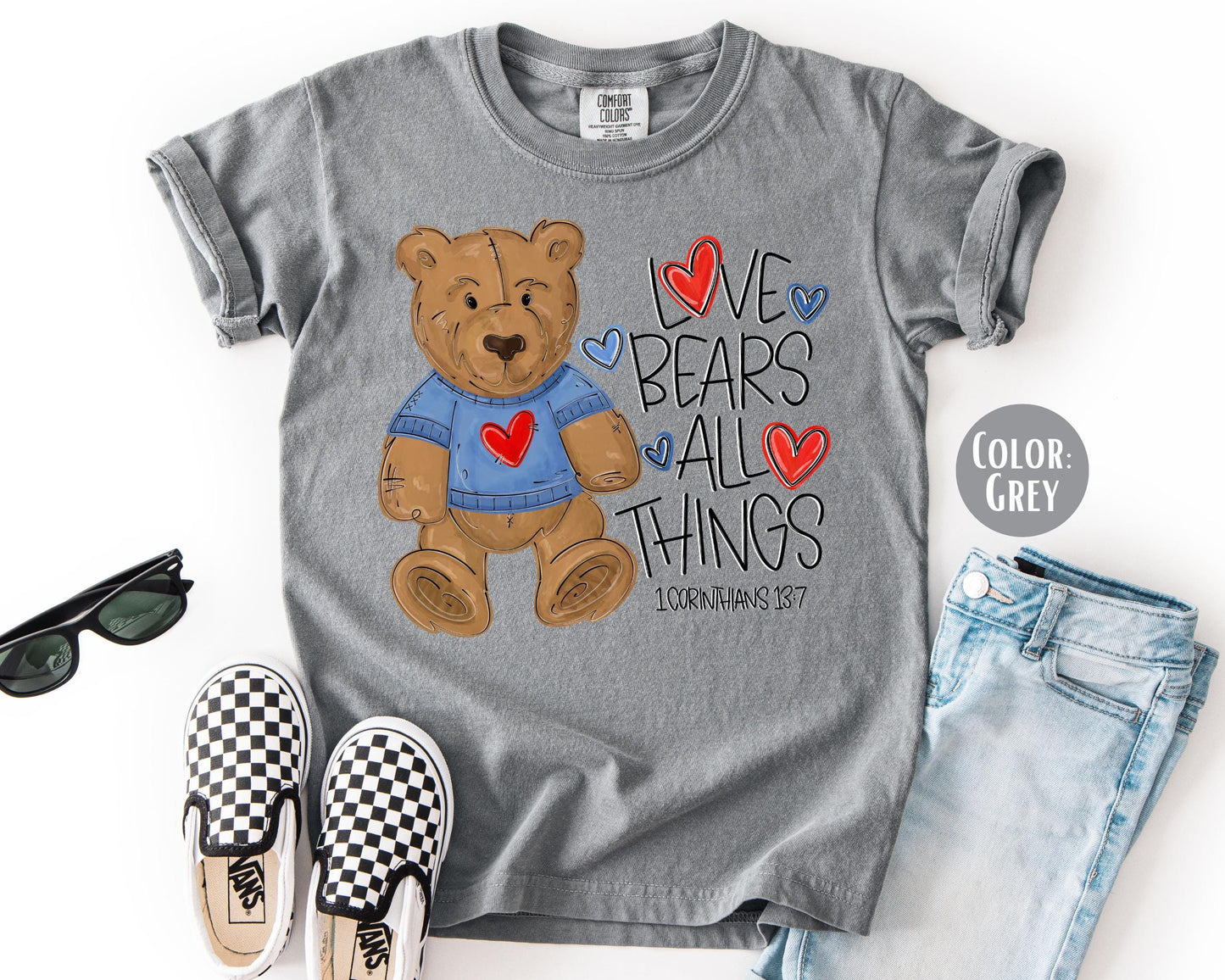 Comfort Colors® Boys Love Bears All Things Shirt, Kids Bible Verse Valentines Day Shirt