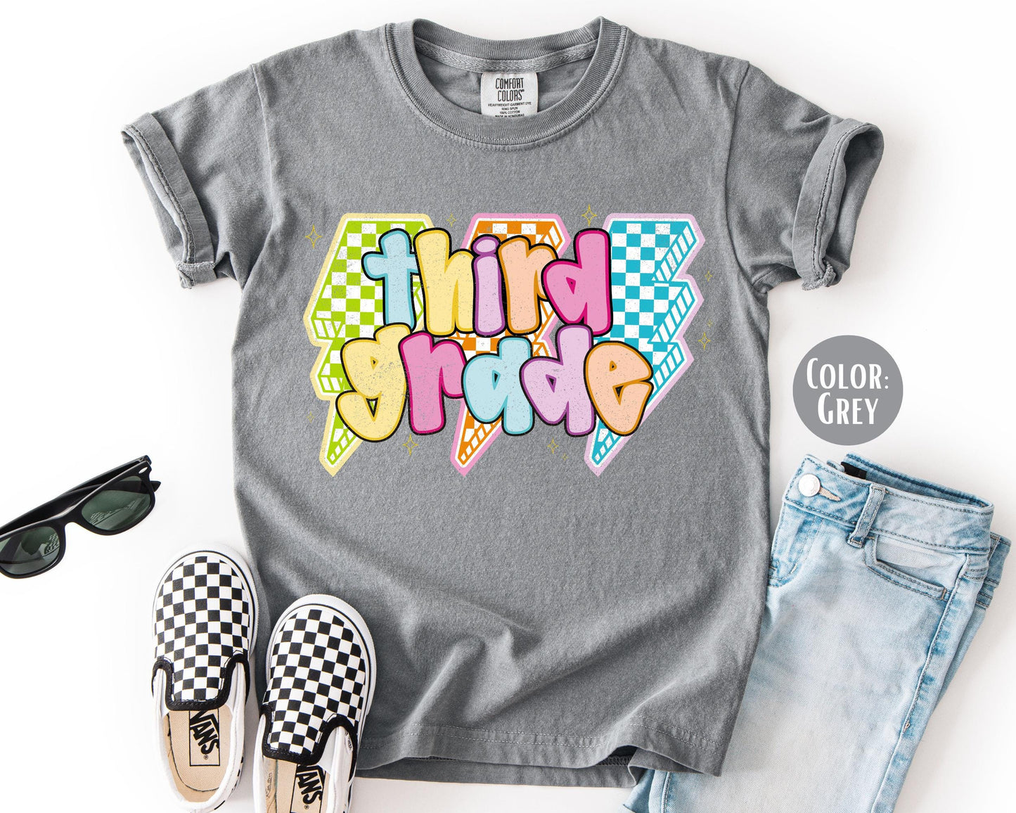 Comfort Colors Third Grade Shirt: Lightening Bolt Back to School Tee