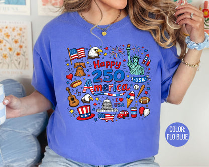 Comfort Colors Happy 250 America Shirt, 4th of July Shirts