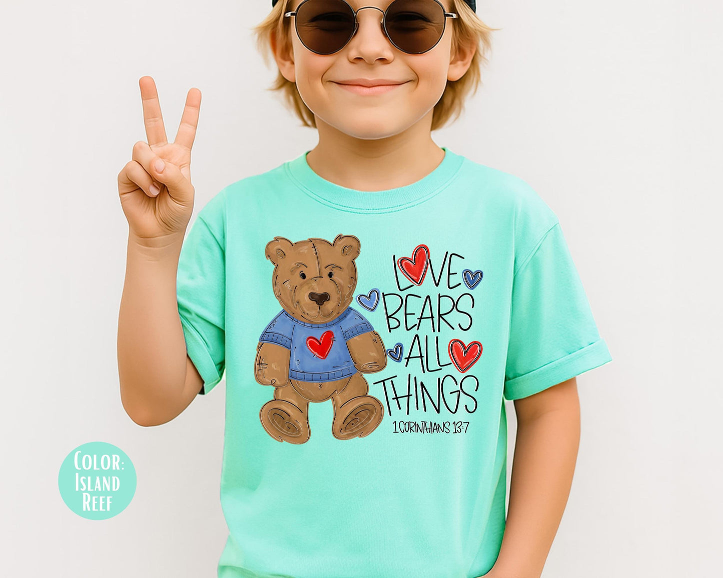 Comfort Colors® Boys Love Bears All Things Shirt, Kids Bible Verse Valentines Day Shirt