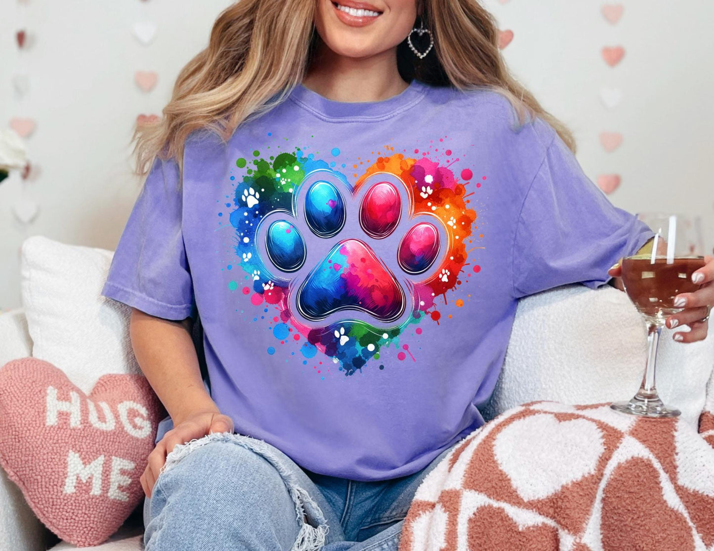 Comfort Colors Dog Paw Valentine Shirt: Watercolor Heart Tee