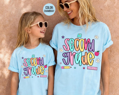 Comfort Colors® Colorful Preppy Second Grade Shirt, 2nd Grade Teacher Shirts