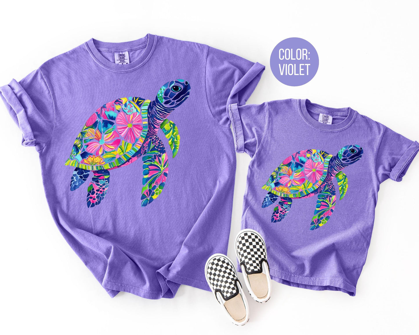 Comfort Colors® Floral Sea Turtle Shirt, Girls Summer Turtle Shirts