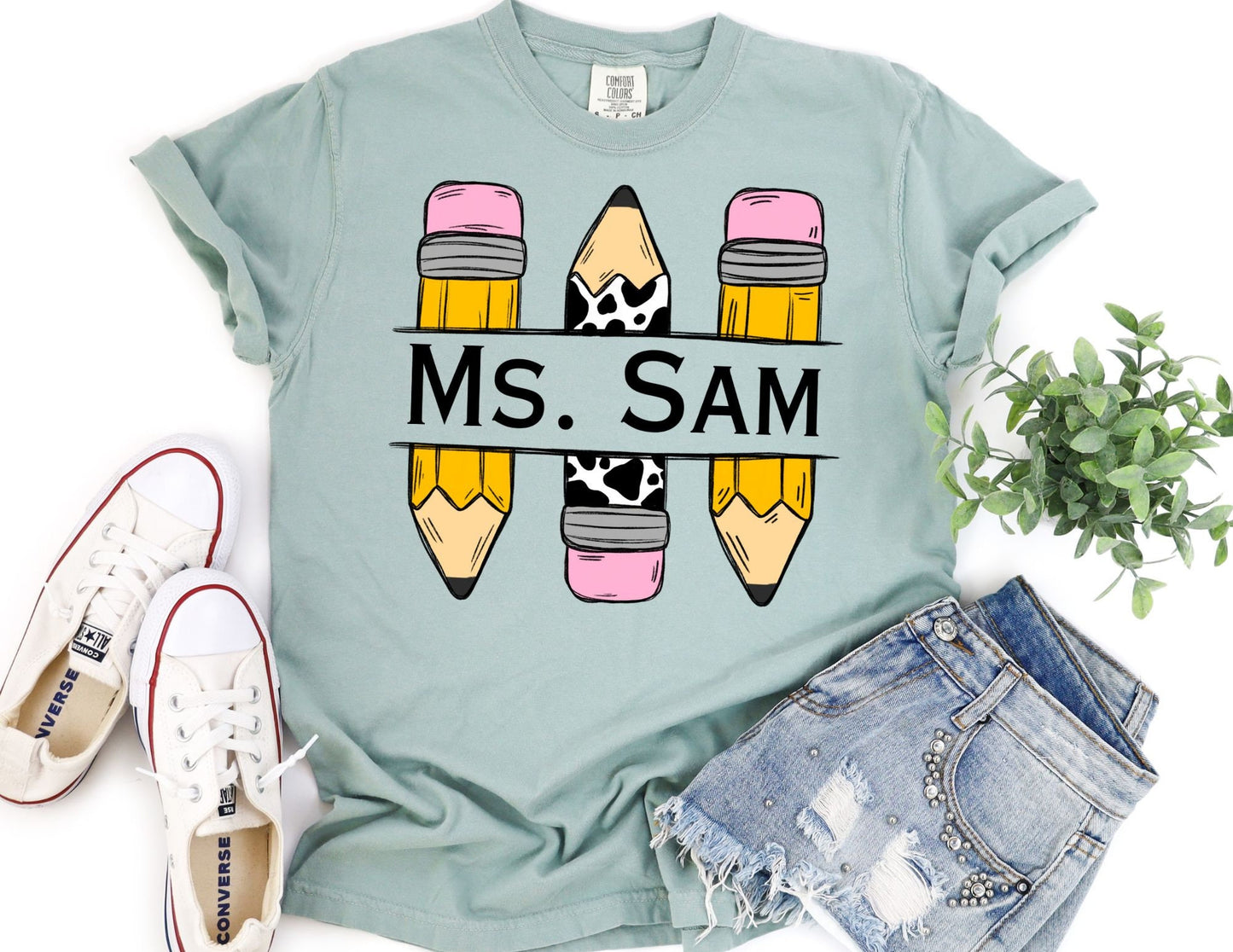 Comfort Colors Custom Teacher Shirt: Cow Pencil Design, Back to School