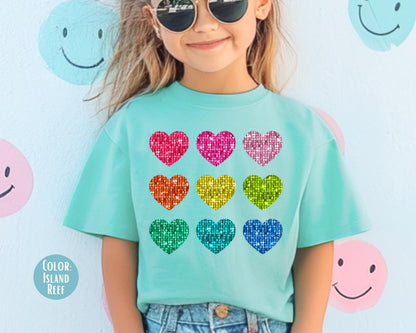 Comfort Colors Kids Faux Glitter Heart Shirt: Valentine's Day Tee