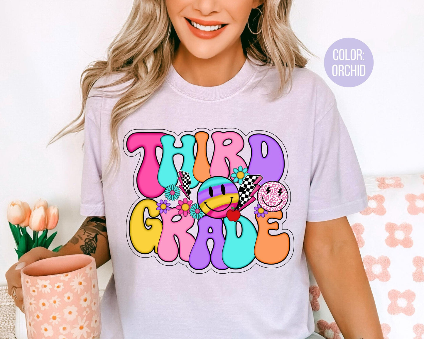 Comfort Colors® Smiley Retro Third Grade Shirt, 3rd Grade Teacher Shirts