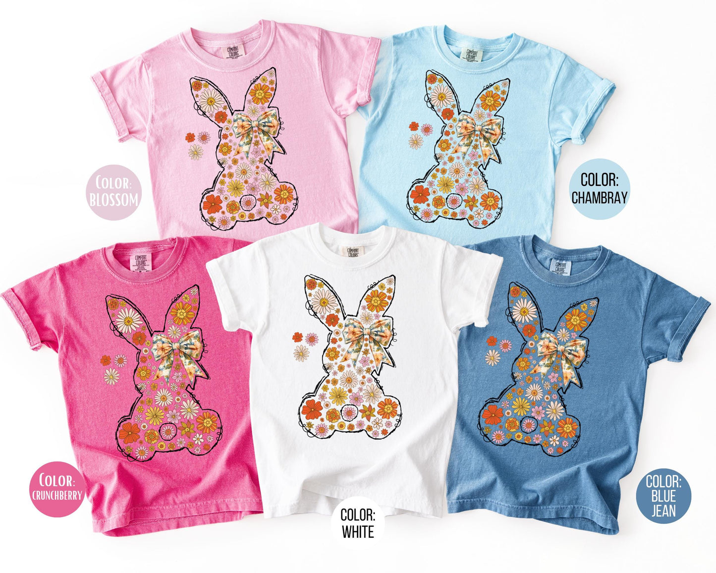 Comfort Colors® Floral Boho Easter Bunny Shirt, Kids Easter Shirts, Rabbit Tee