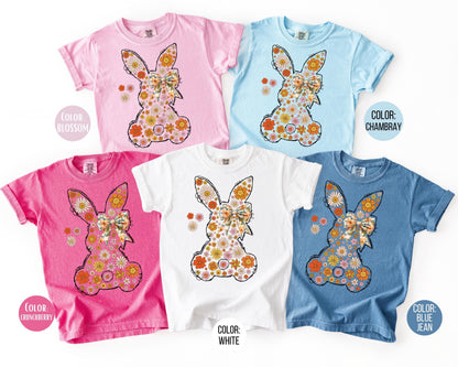 Comfort Colors® Floral Boho Easter Bunny Shirt, Kids Easter Shirts, Rabbit Tee