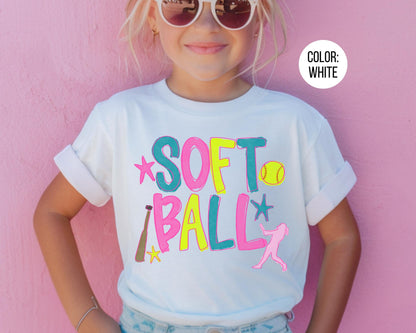 Comfort Colors Watercolor Softball Shirt: Matching Mom & Daughter Softball Shirts