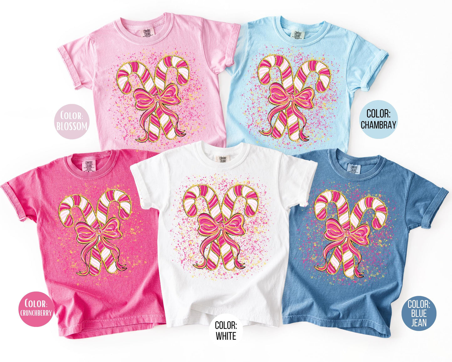 Comfort Colors Coquette Candy Cane Shirt, Girls Peppermint Tee, Mommy and Me Christmas Shirts