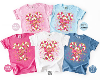 Comfort Colors Coquette Candy Cane Shirt, Girls Peppermint Tee, Mommy and Me Christmas Shirts